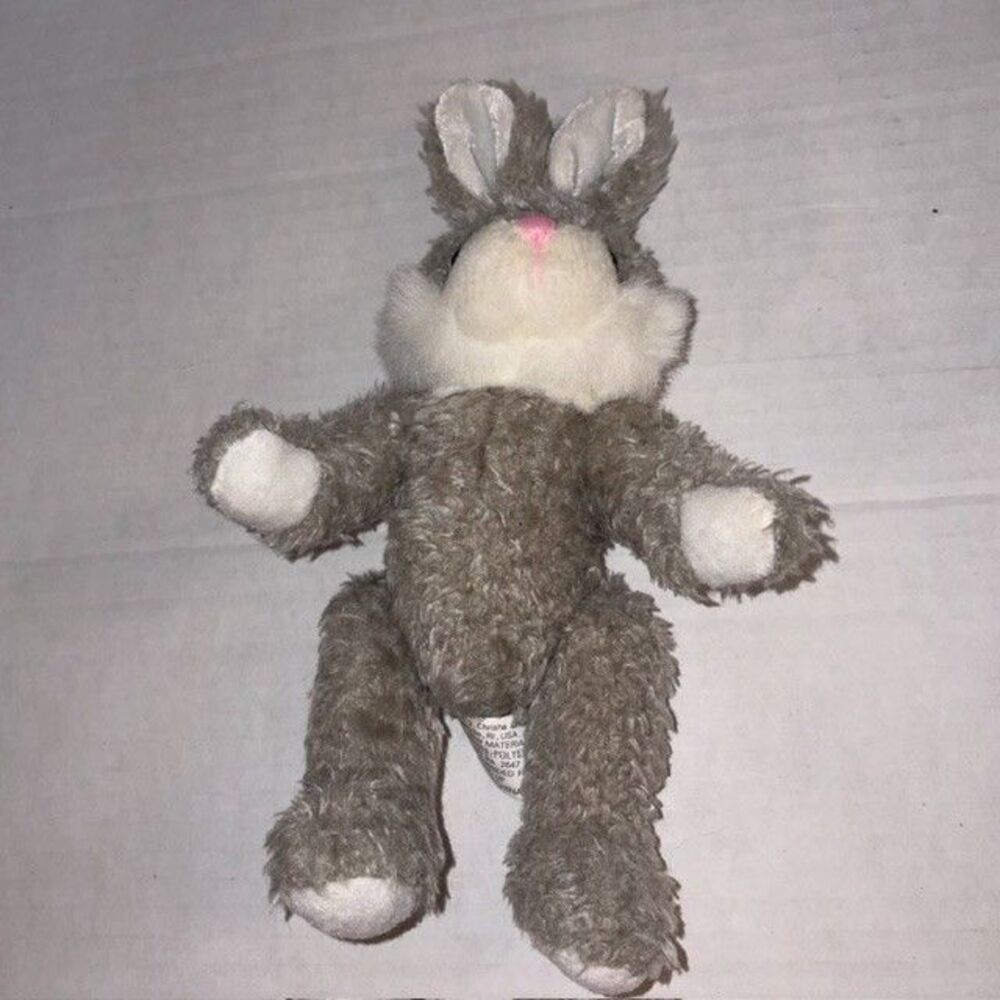 Vintage Chrisha Playful Plush Gray Bunny Rabbit Jointed Legs Stuffed Animal 1988
